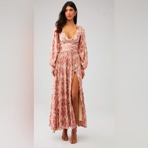 Jen’s Pirate Booty Rose Gold Metallic Floral Maxi Long Sleeve Dress NWOT $298